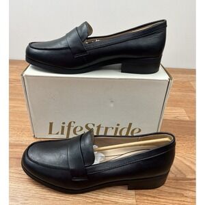 LifeStride Sonoma 2 Smooth Black Loafers, Womens Size 11 WIDE NEW